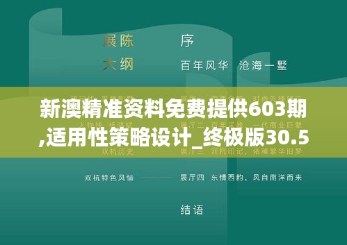 新澳精准资料免费提供603期,适用性策略设计_终极版30.560-9